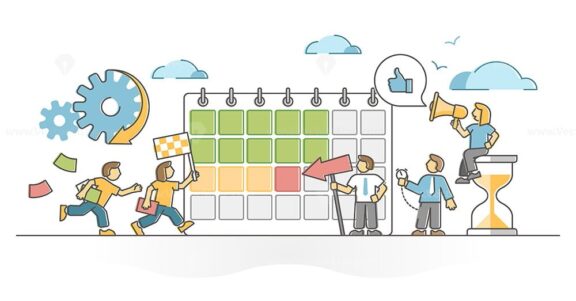 Deadline time pressure hurry as tight project finish due date outline concept