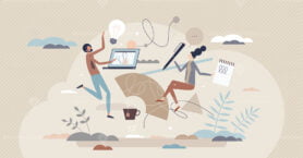 Deep work as productive, effective and focused process tiny person concept