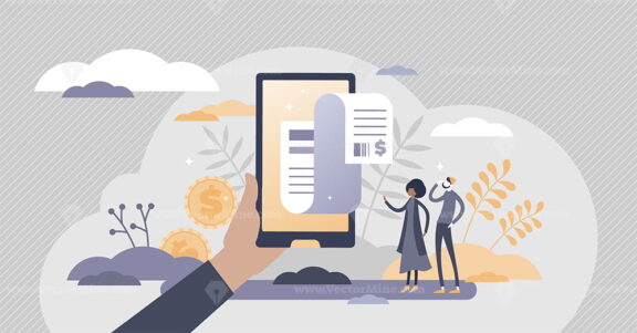 Digital bill as financial purchase payment pay method tiny persons concept