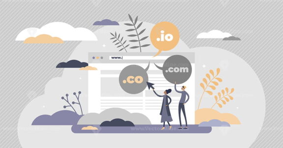 Domain name as web server website address extension flat tiny person concept