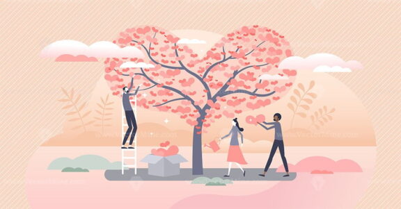 Donation tree as volunteer support giving care and love tiny person concept