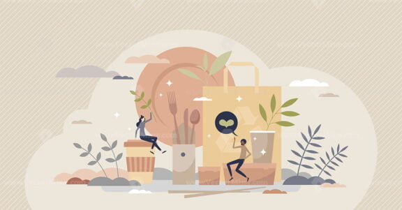 Eco packaging and natural food boxes for bio take away tiny person concept