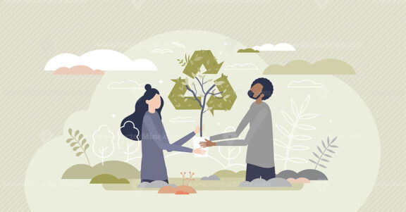 Environment care as green and nature friendly recycling tiny person concept