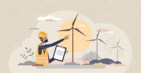 Environmental engineering as work with alternative energy tiny person concept