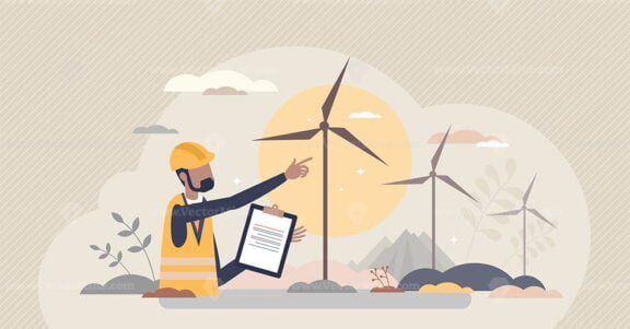 Environmental engineering as work with alternative energy tiny person concept