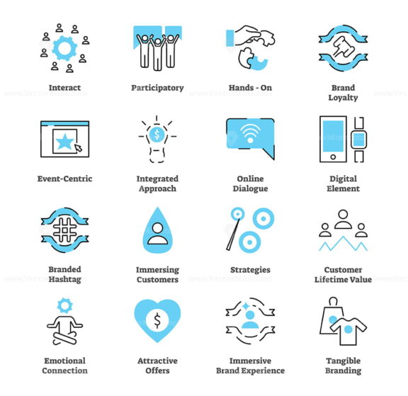 FREE Experiential marketing flat icon collection set vector illustration