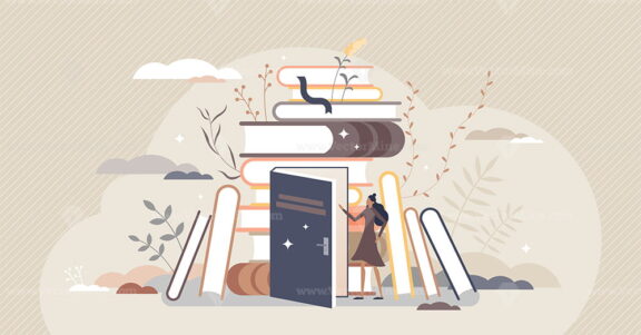 Exploring books and open education door to new knowledge tiny person concept