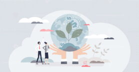 Fair trade or sustainable environment as ethical business tiny person concept