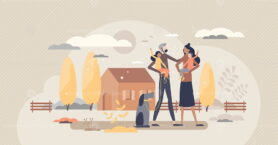 Family house as home property for couple with children vector illustration