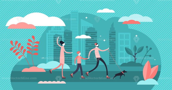 Family roller skating vector illustration