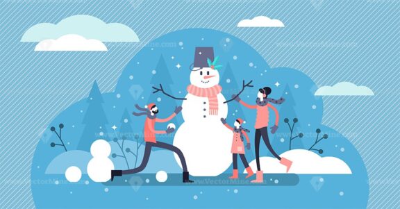 Family winter fun vector illustration