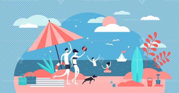 Family at beach vector illustration