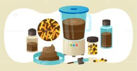 Fecal microbiota transplant (FMT) or stool transplant procedure equipment, vector illustration