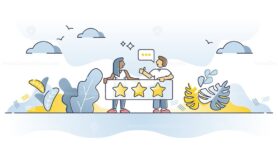 Feedback as product or service evaluation with stars rating outline concept