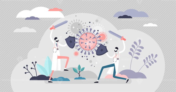 Fighting virus scene vector illustration