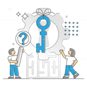 Finding solution in difficult business situation monocolor outline concept