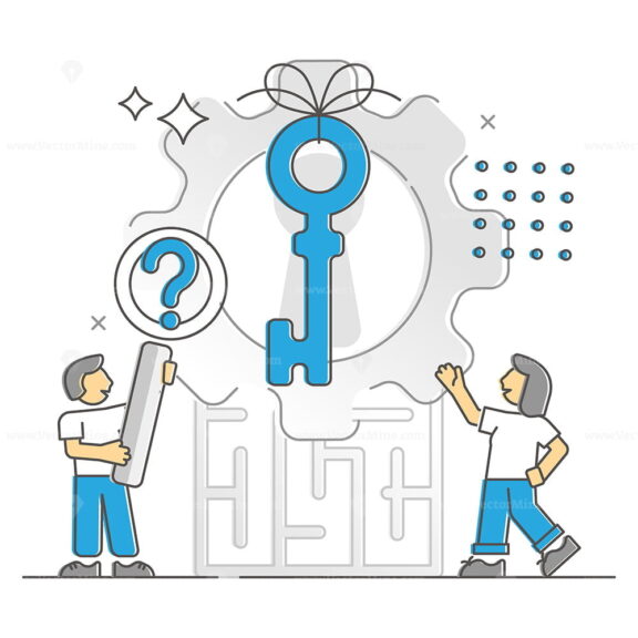 Finding solution in difficult business situation monocolor outline concept