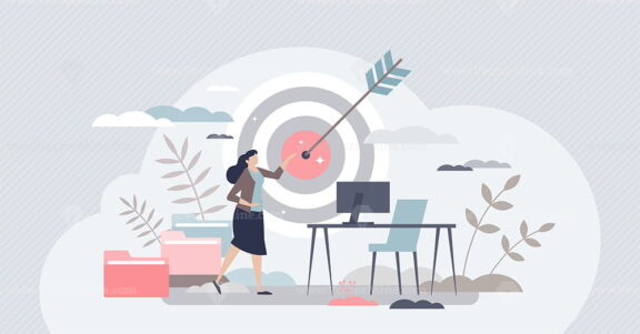 Focusing on work goal and best task performance results tiny person concept