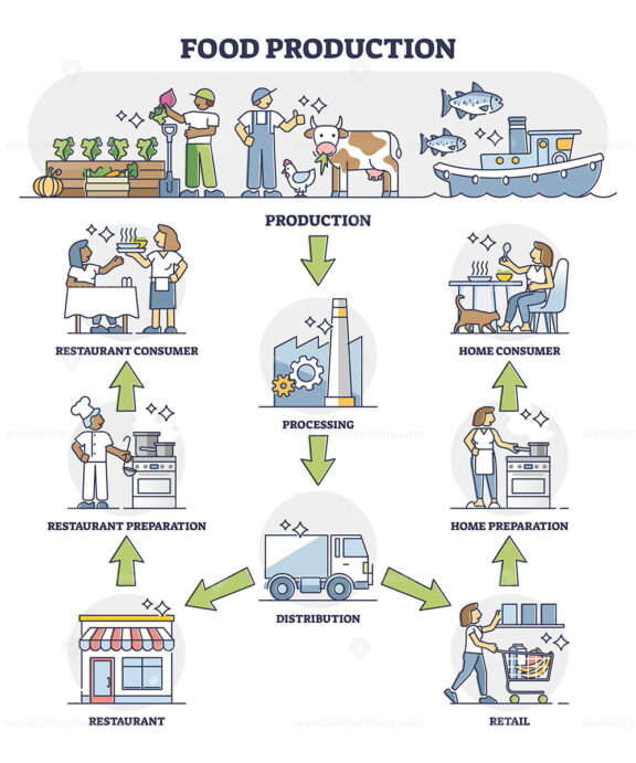 Food production, processing and distribution chain system outline diagram