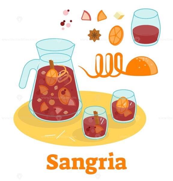 FREE Spanish sangria drink, flat vector illustration