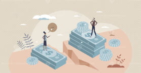 Gender pay gap and difference in wage because of sex tiny person concept