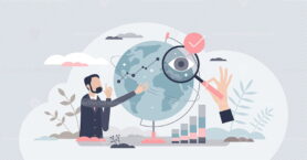 Global market analysis and international financial growth tiny person concept