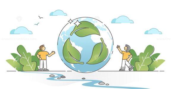 Green bio cycle leaf as ecological nature friendly recycling outline concept