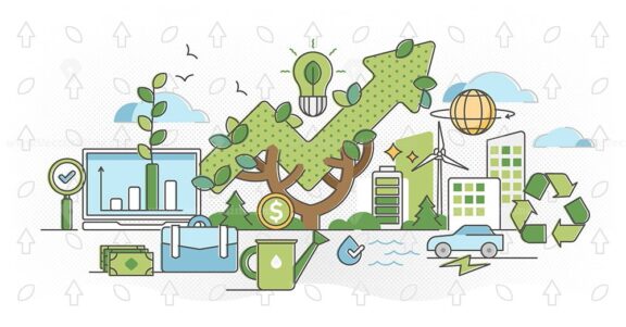 Green business and sustainable energy outline concept vector illustration