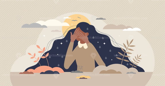 Grief emotion with negative feeling and mental breakdown tiny person concept