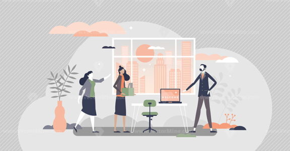 HR employee onboarding with introduction and integration tiny person concept