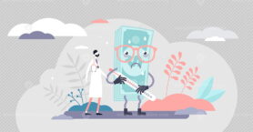 Health care crash concept, flat tiny person vector illustration