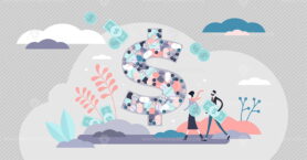 Health care costs concept, flat tiny person vector illustration