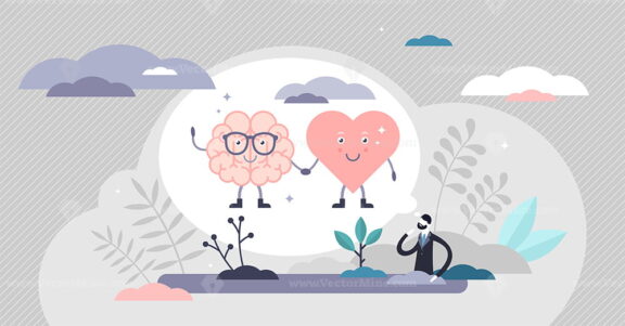 Heart mind connection scene vector illustration flat tiny persons concept