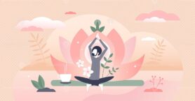Holistic healing as man soul meditation and inner peace tiny person concept