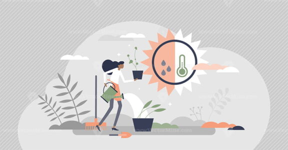 House plants and flower pot gardening, growth and care tiny persons concept
