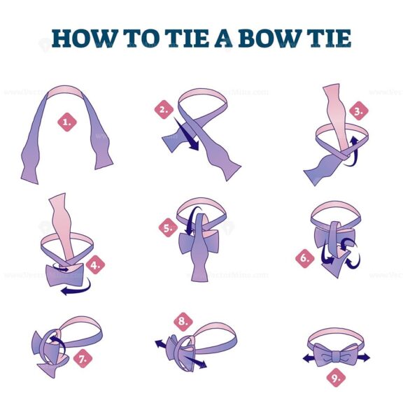 FREE How to tie a bow tie explanation steps, illustrated scheme