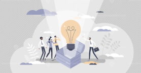 Idea is born as creative business innovation thought tiny persons concept