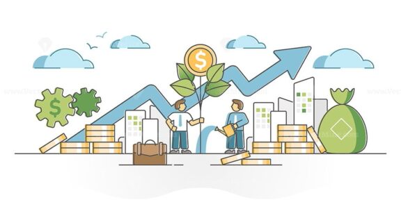 Income growth with profit and cash money savings investment outline concept