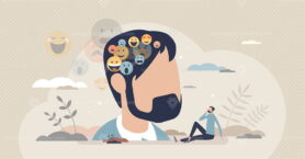 Inner voice as different emotion and feeling reflections tiny person concept