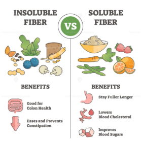 Insoluble or soluble fiber consumption benefits comparison outline diagram
