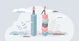 Instability and lack of balance as business collapse risk tiny person concept