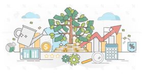 Investing money outline concept vector illustration