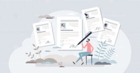 Job application or employment resume research for vacancy tiny person concept