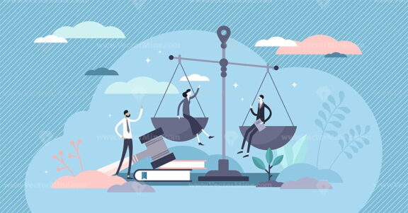 Justice concept, tiny persons vector illustration
