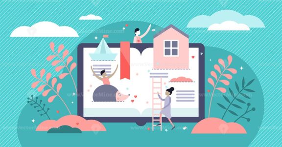 Kids reading vector illustration