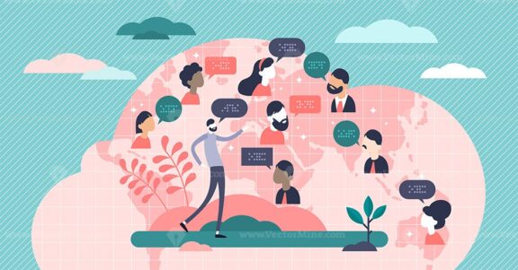 Language concept, flat tiny persons vector illustration