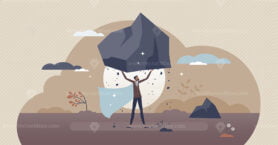 Leading under pressure and difficult situation skills tiny person concept