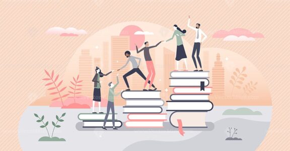 Learning progress as horizon expansion from book reading tiny person concept