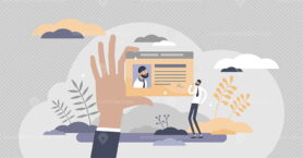 License as legal document for identification certificate tiny person concept