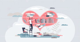 Love reading and passion about leisure hobby literature tiny person concept